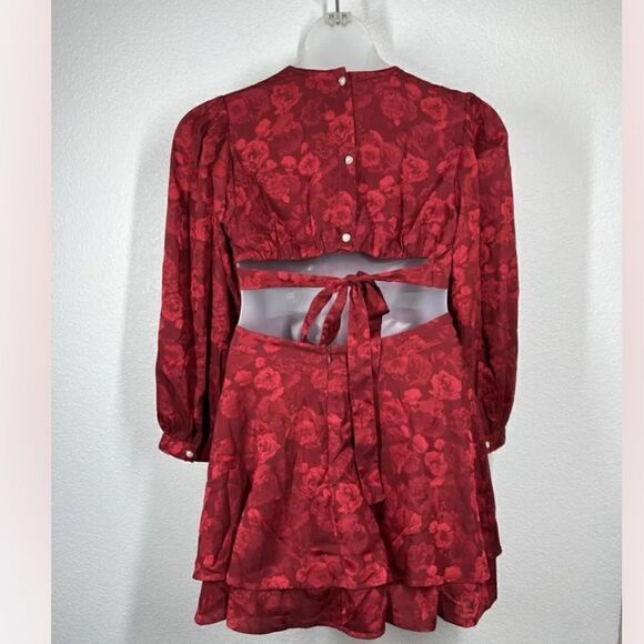 RAHI Flora Cutout Mini Dress Medium Large 
Red Floral Long Sleeves - Picture 5 of 8